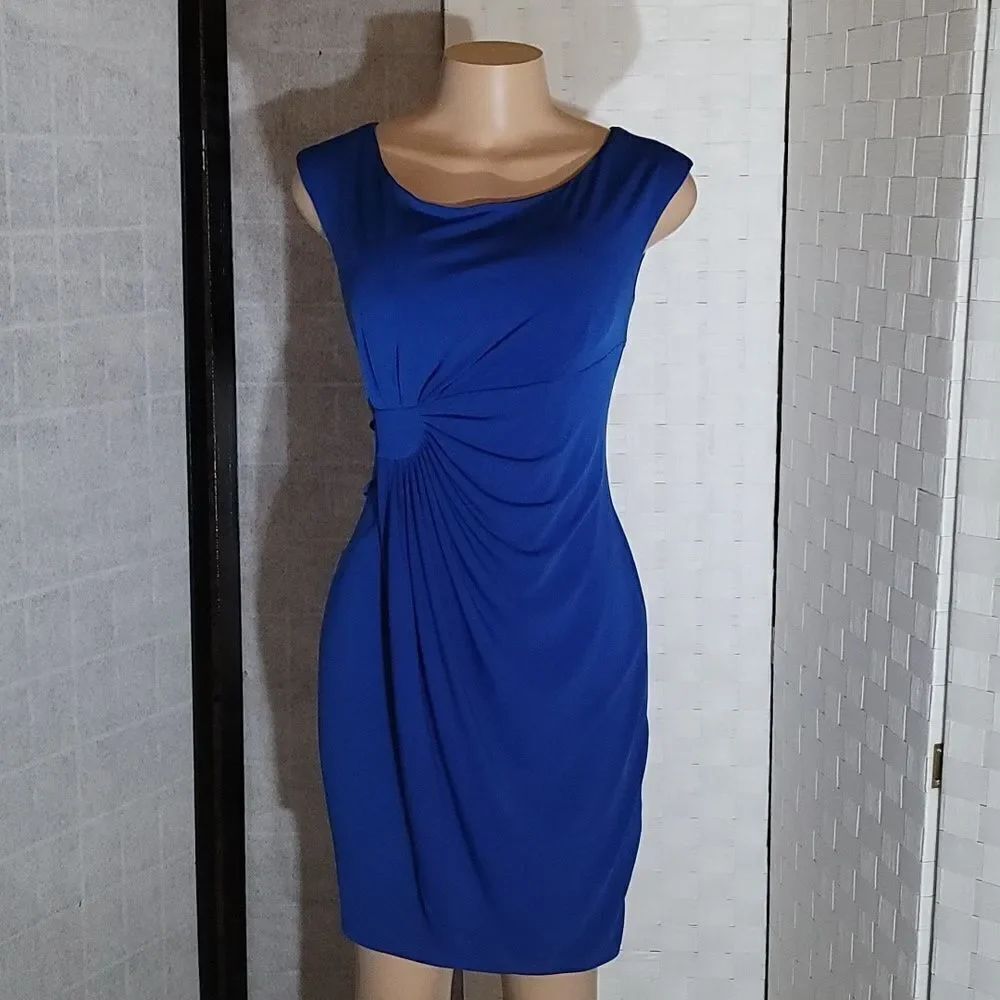 DRESS BARN SLEEVELESS RUCHED DETAILS ROUND NECKLINE SHEATH DRESS - Picture 4 of 14